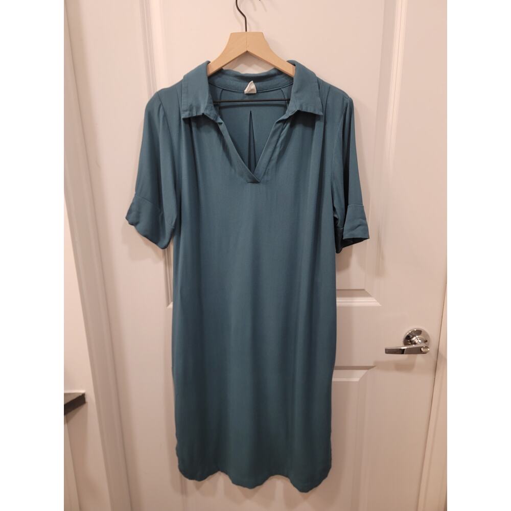 Melrose and Market Teal Midi Shirt Dress with Pockets